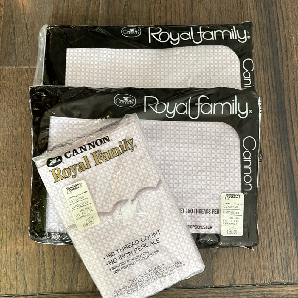 Vintage NOS Royal Cannon bed SET: FULL,5 pieces, purple/white check,scallop trim